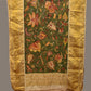 Green Kalamkari Hand Painted Kanchipuram Silk Handloom Dupatta with Floral Design - Global Threads | Swadesiicart