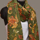Green Kalamkari Hand Painted Kanchipuram Silk Handloom Dupatta with Floral Design - Global Threads | Swadesiicart