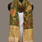 Green Kalamkari Hand Painted Kanchipuram Silk Handloom Dupatta with Floral Design - Global Threads | Swadesiicart
