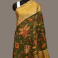 Green Kalamkari Hand Painted Kanchipuram Silk Handloom Dupatta with Floral Design - Global Threads | Swadesiicart