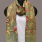 Green Kalamkari Hand Painted Sico Stole with Floral Design - Global Threads | Swadesiicart