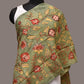 Green Kalamkari Hand Painted Sico Stole with Floral Design - Global Threads | Swadesiicart