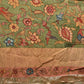 Green Kalamkari Hand Painted Tussar Cotton Handloom Saree with Floral Design - Global Threads | Swadesiicart
