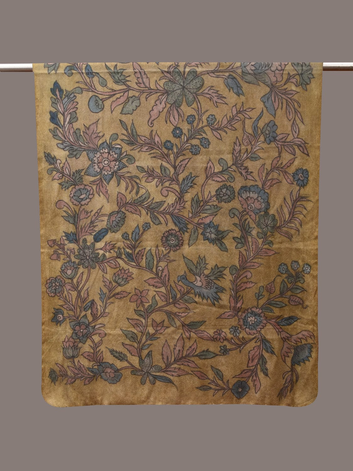 Green Kalamkari Hand Painted Woolen Handloom Dupatta with Floral Design - Global Threads | Swadesiicart