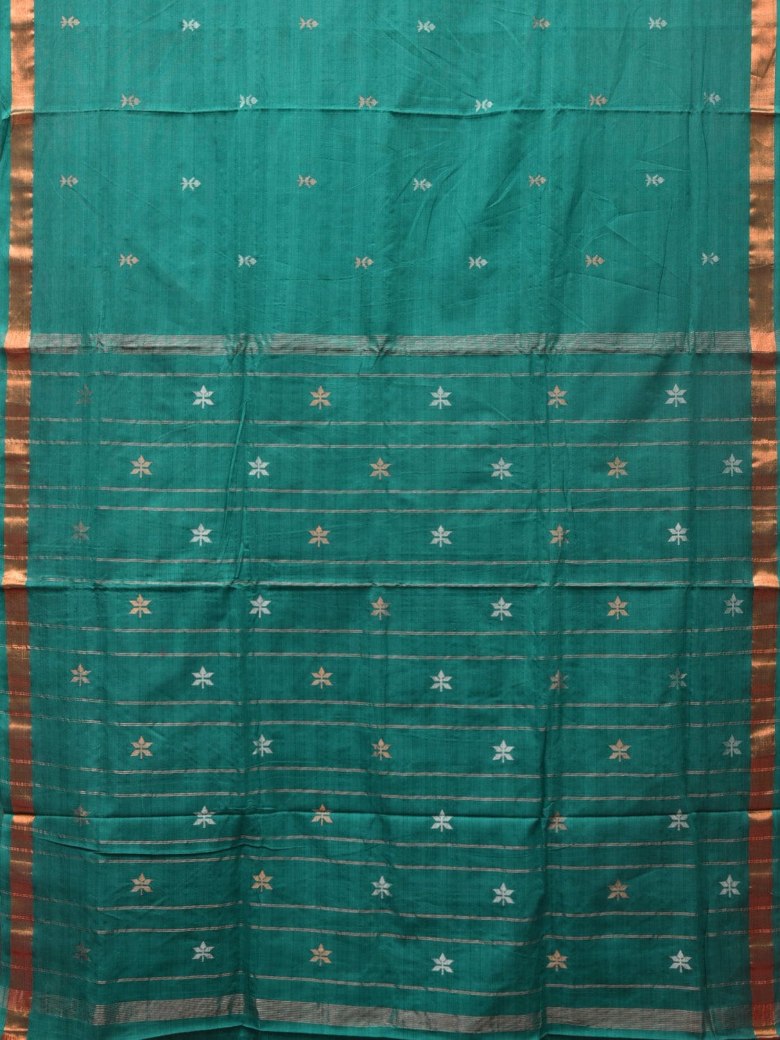 Green Khadi Cotton Handloom Saree with Jamdani Body Buta Design - Global Threads | Swadesiicart