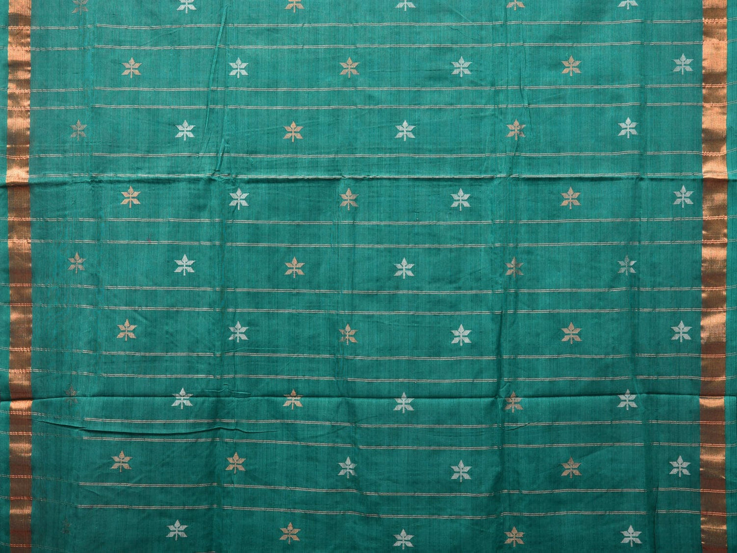 Green Khadi Cotton Handloom Saree with Jamdani Body Buta Design - Global Threads | Swadesiicart