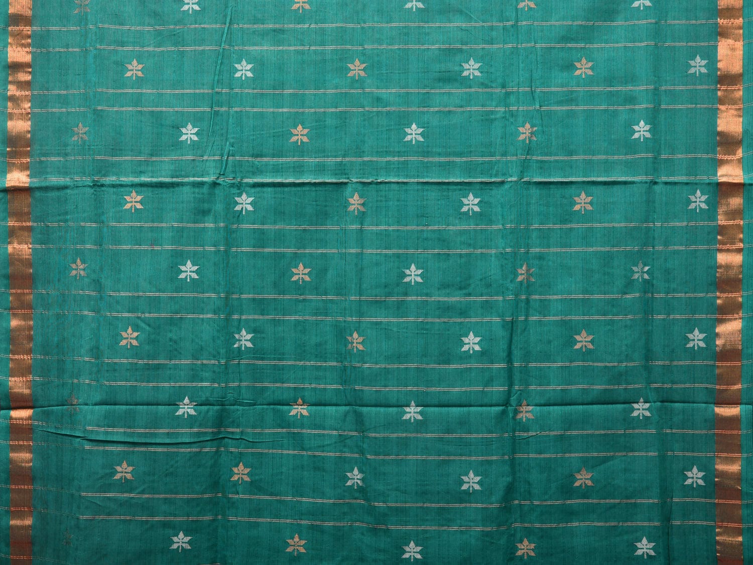 Green Khadi Cotton Handloom Saree with Jamdani Body Buta Design - Global Threads | Swadesiicart