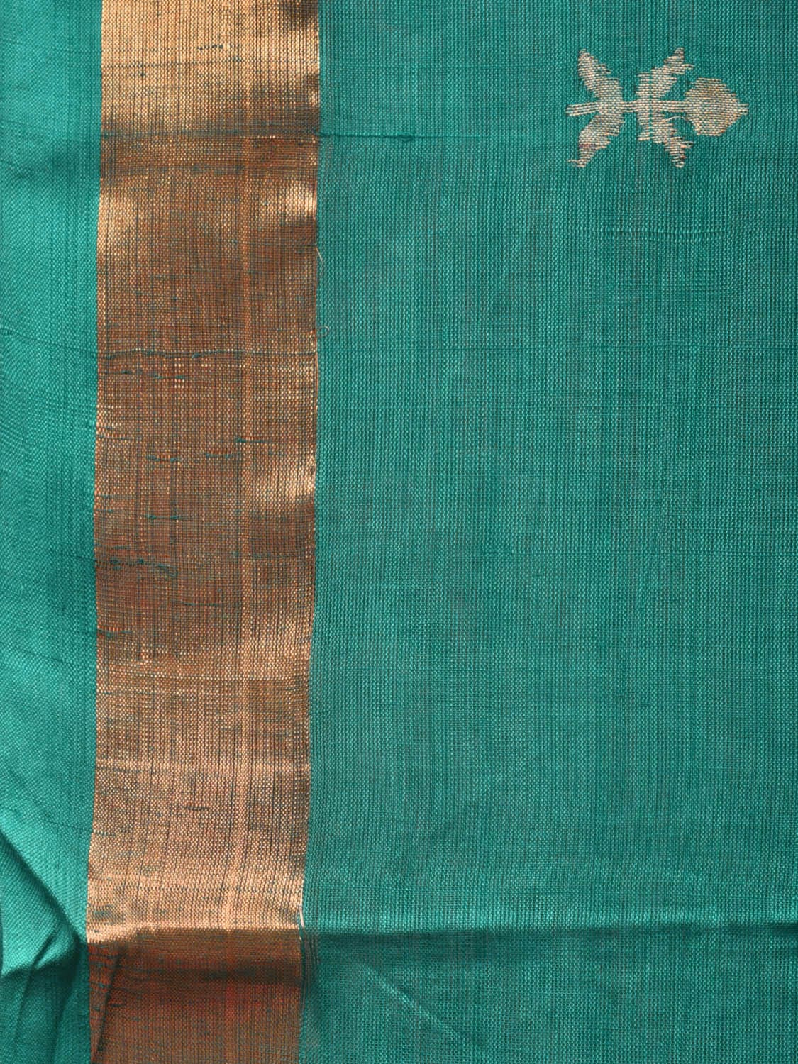 Green Khadi Cotton Handloom Saree with Jamdani Body Buta Design - Global Threads | Swadesiicart