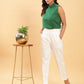 BohoJazz Green Fitted Top with Off-White Trousers Co-ord Set - Swadesiicart