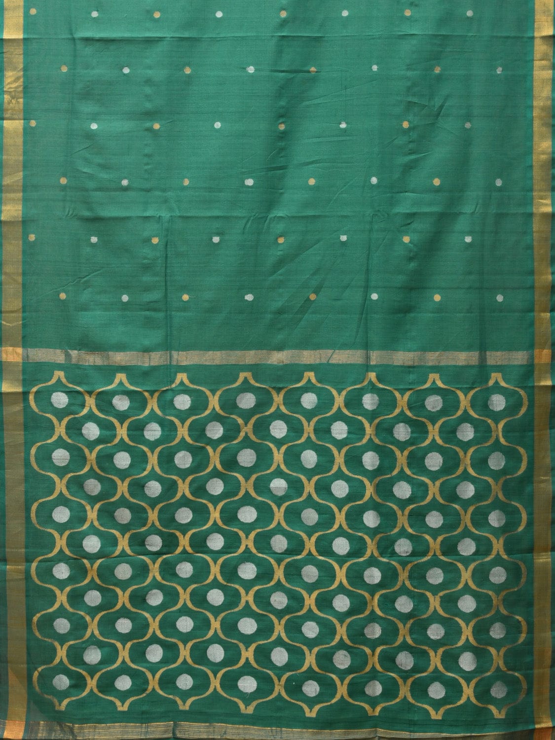 Green Uppada Cotton Handloom Saree with Grill Pallu Design - Global Threads | Swadesiicart