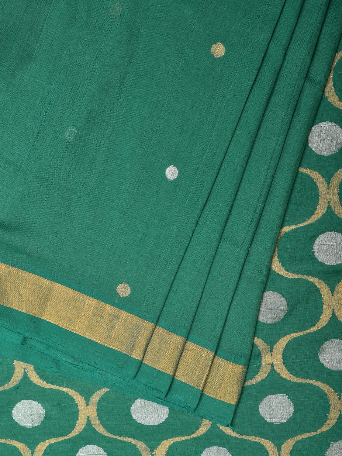 Green Uppada Cotton Handloom Saree with Grill Pallu Design - Global Threads | Swadesiicart