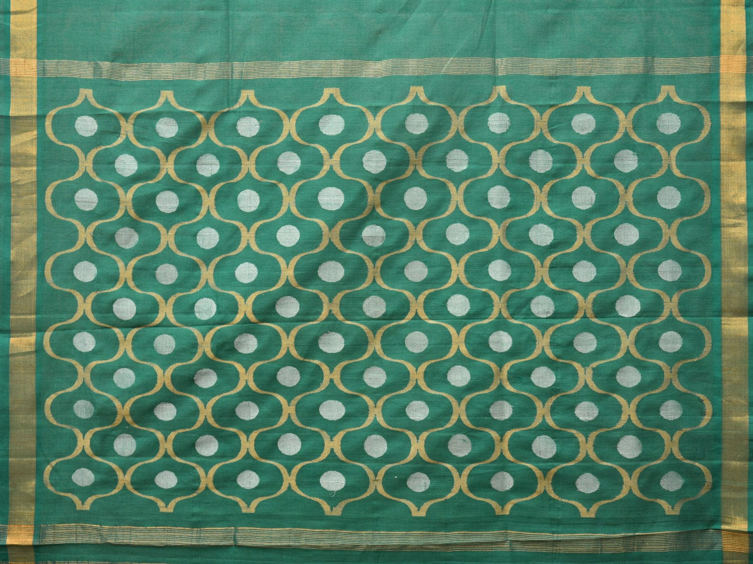 Green Uppada Cotton Handloom Saree with Grill Pallu Design - Global Threads | Swadesiicart