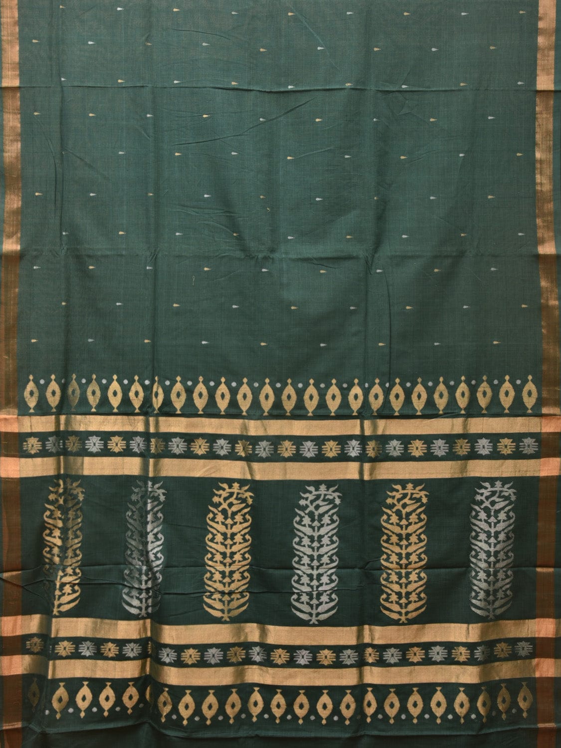 Green Uppada Cotton Handloom Saree with Karpur Pallu Design - Global Threads | Swadesiicart