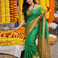 Anaita Green Pochampally Silk Woven Saree With Blouse