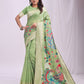 Anaita Green Linen Cotton Woven Saree With Blouse