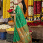 Anaita Green Pochampally Silk Woven Saree With Blouse
