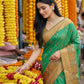 Anaita Green Pochampally Silk Woven Saree With Blouse