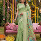 Anaita Green Linen Cotton Woven Saree With Blouse