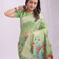 Anaita Green Linen Cotton Woven Saree With Blouse