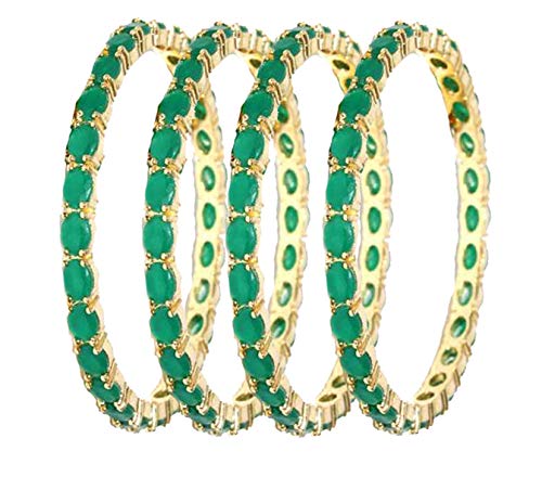 Gold-Polished Alloy Green Ad 4 Bangles Set - The Pari - Swadesiicart