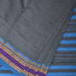 Grey and Blue Bamboo Cotton Plain Saree with Small Temple Border Design No Blouse - Global Threads | Swadesiicart