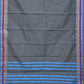 Grey and Blue Bamboo Cotton Plain Saree with Small Temple Border Design No Blouse - Global Threads | Swadesiicart