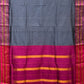 Grey and Pink Narayanpet Silk Handloom Plain Saree with Border Design No Blouse - Global Threads | Swadesiicart