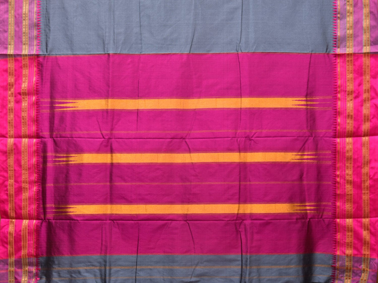 Grey and Pink Narayanpet Silk Handloom Plain Saree with Border Design No Blouse - Global Threads | Swadesiicart