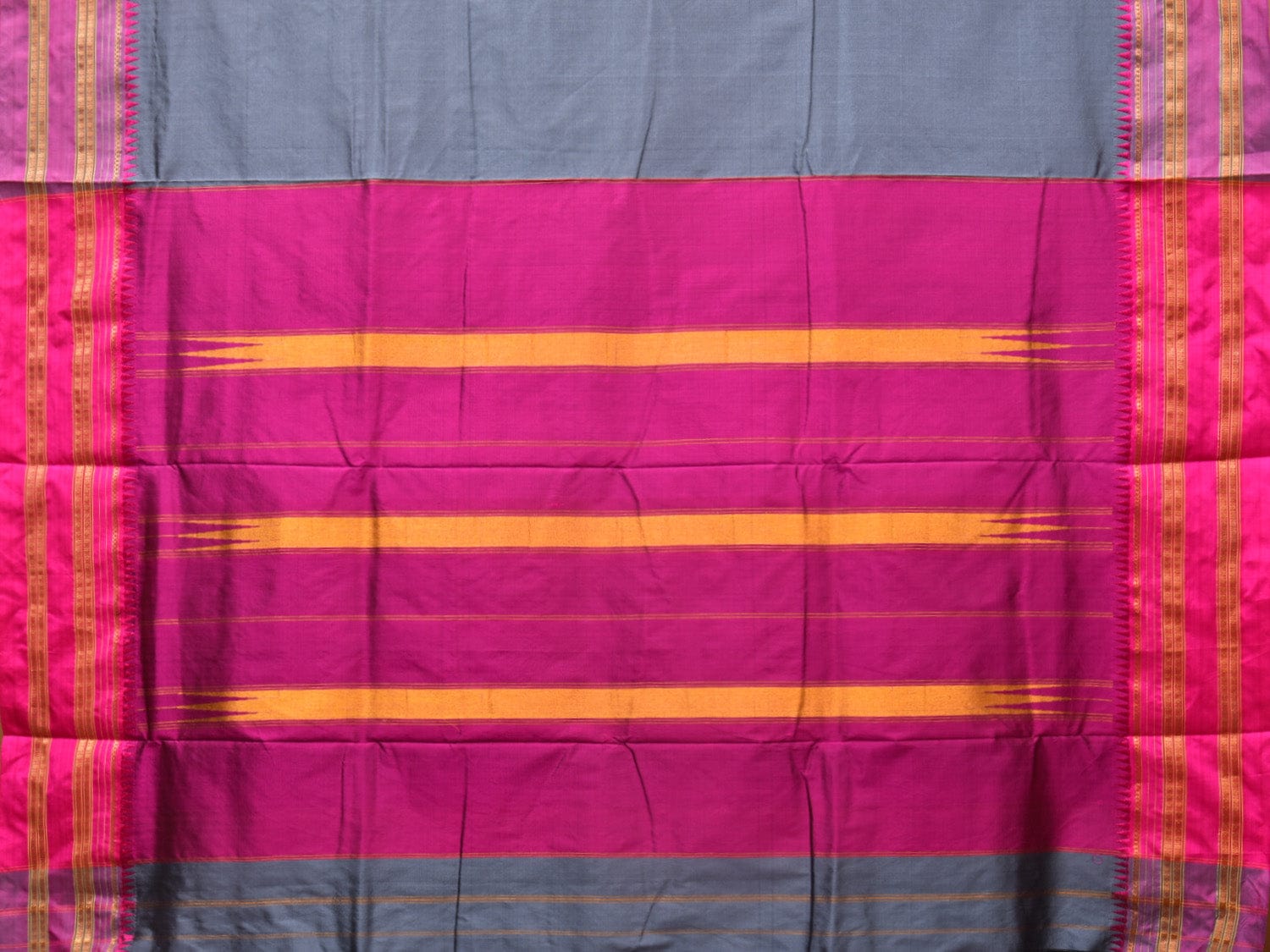 Grey and Pink Narayanpet Silk Handloom Plain Saree with Border Design No Blouse - Global Threads | Swadesiicart