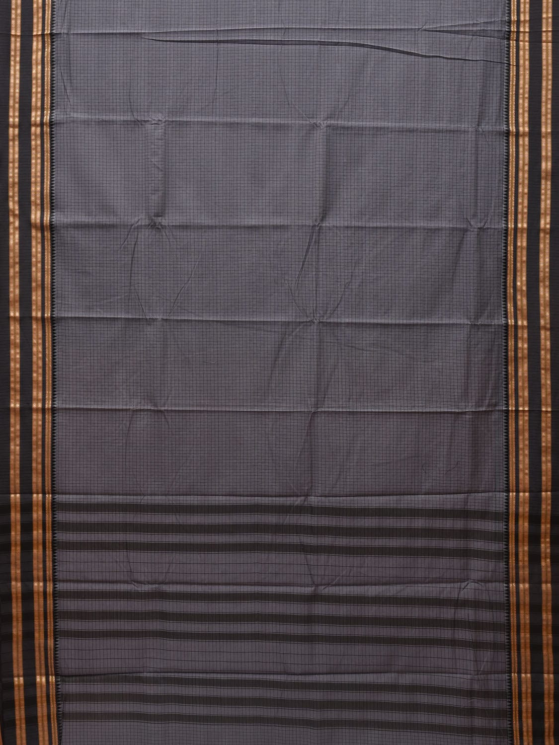 Grey Bamboo Cotton Saree with Checks Design - Global Threads | Swadesiicart