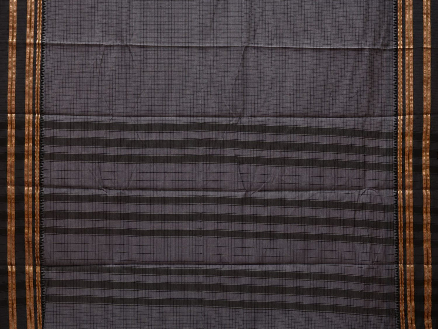 Grey Bamboo Cotton Saree with Checks Design - Global Threads | Swadesiicart