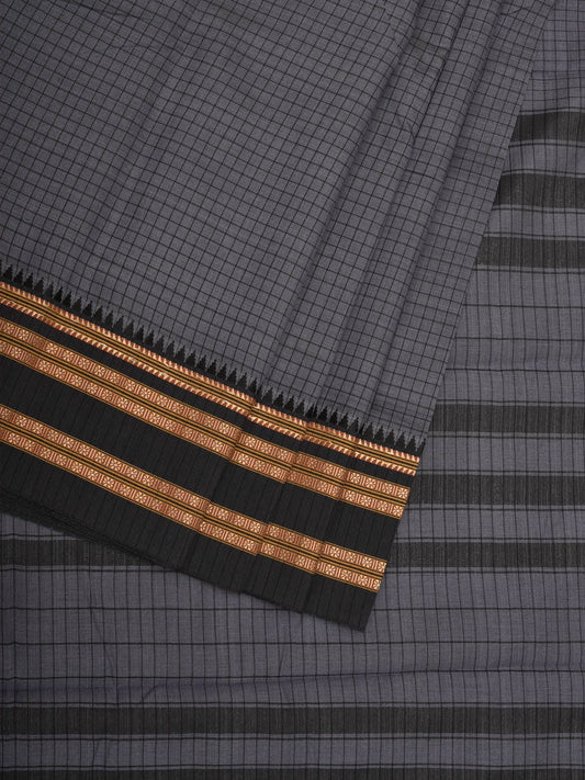 Grey Bamboo Cotton Saree with Checks Design - Global Threads | Swadesiicart