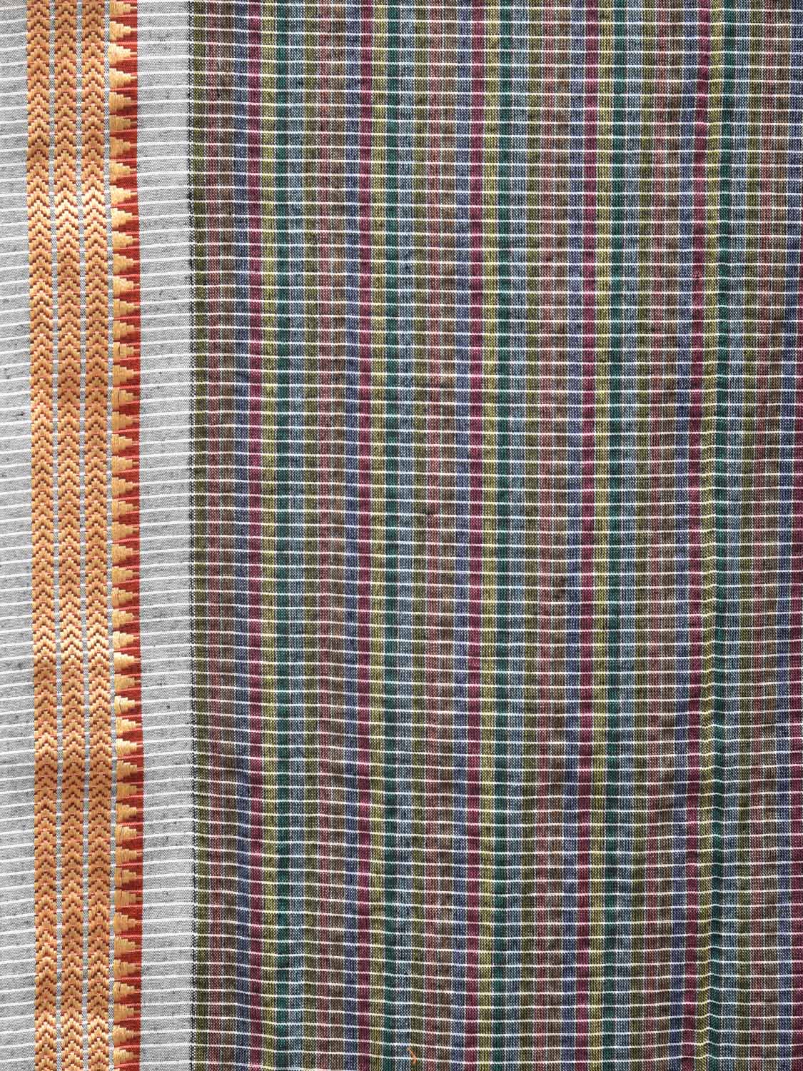 Grey Bamboo Cotton Saree with Checks Design No Blouse - Global Threads | Swadesiicart