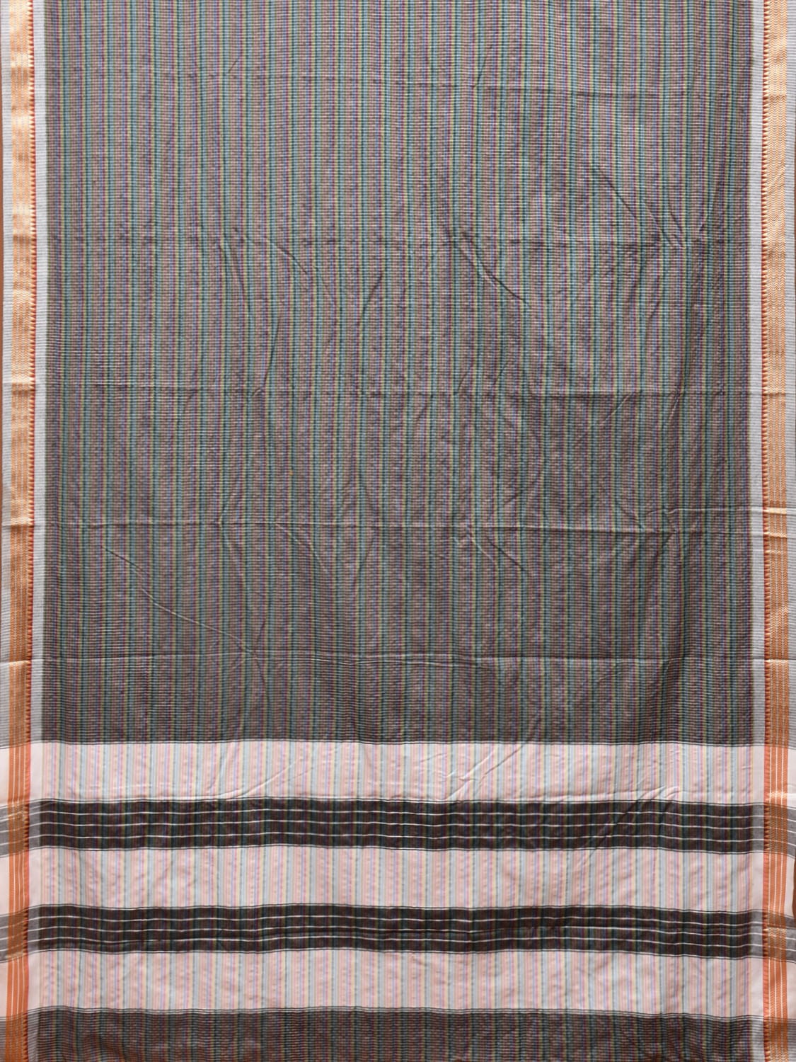 Grey Bamboo Cotton Saree with Checks Design No Blouse - Global Threads | Swadesiicart