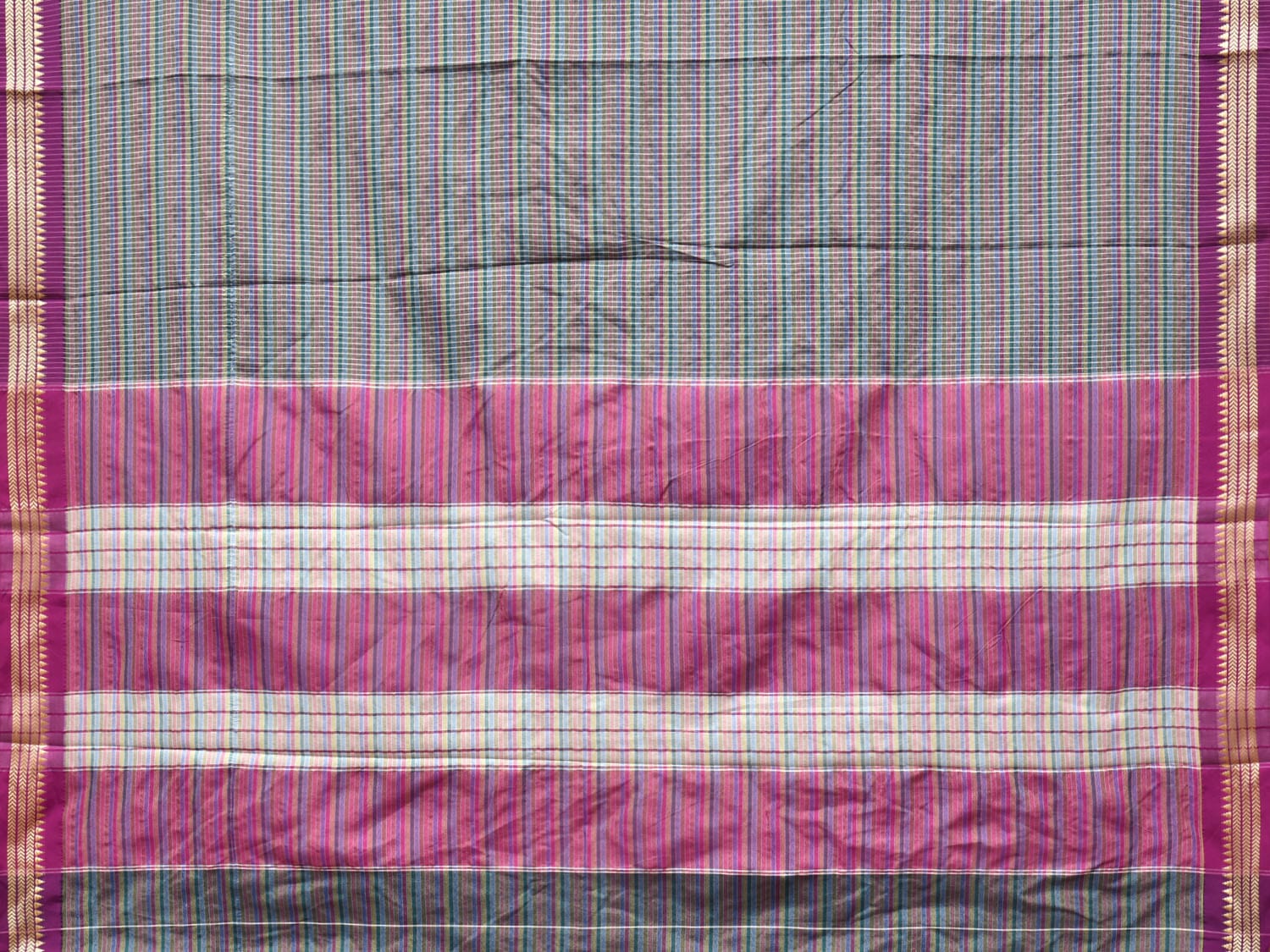 Grey Bamboo Cotton Saree with Checks Design No Blouse - Global Threads | Swadesiicart