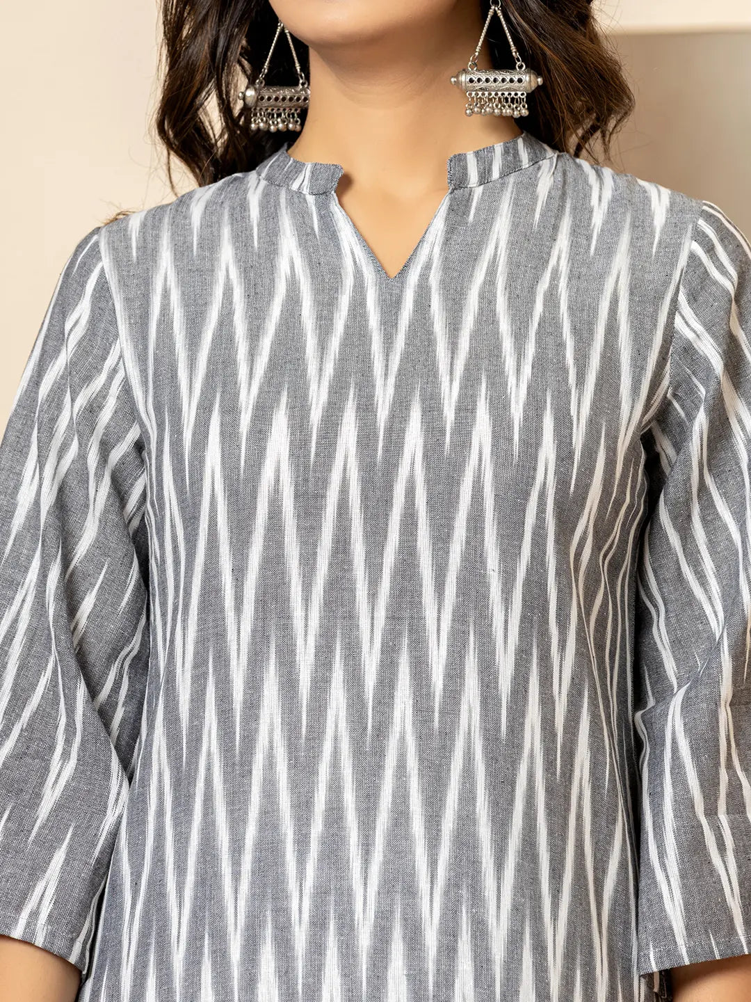 Yufta Grey Cotton Ikat Co-Ord Set - Swadesiicart