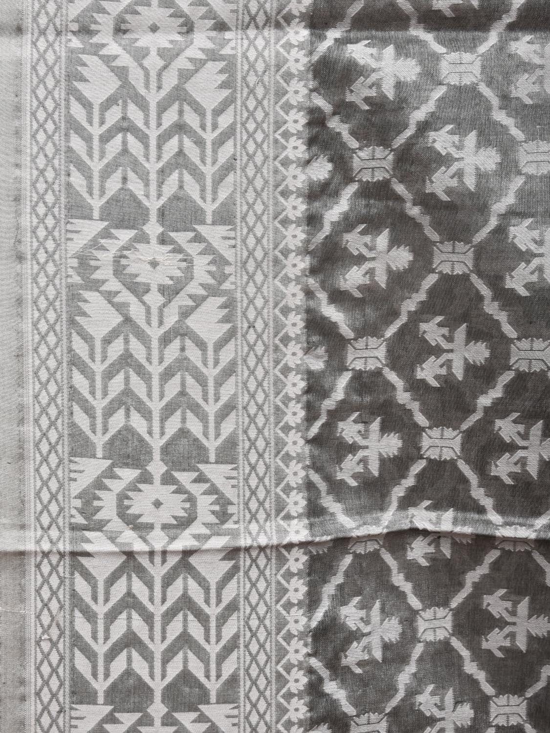 Grey Cut Work Tussar Cotton Saree with All Over Jamdani Style Design - Global Threads | Swadesiicart