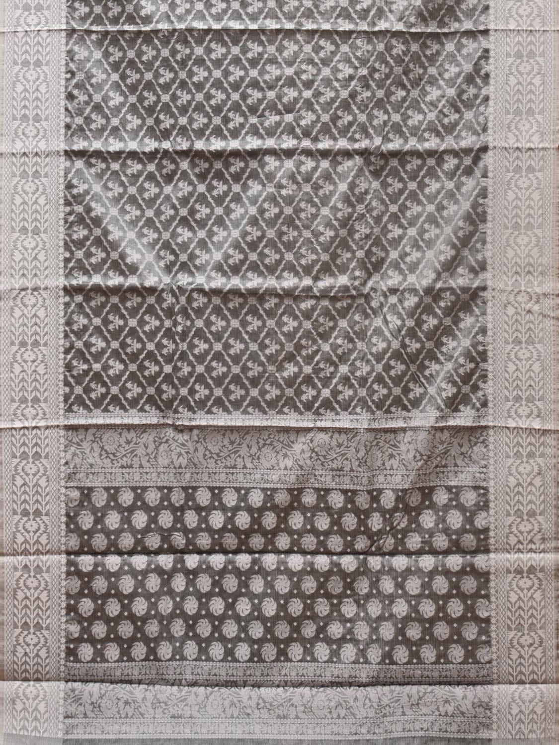 Grey Cut Work Tussar Cotton Saree with All Over Jamdani Style Design - Global Threads | Swadesiicart