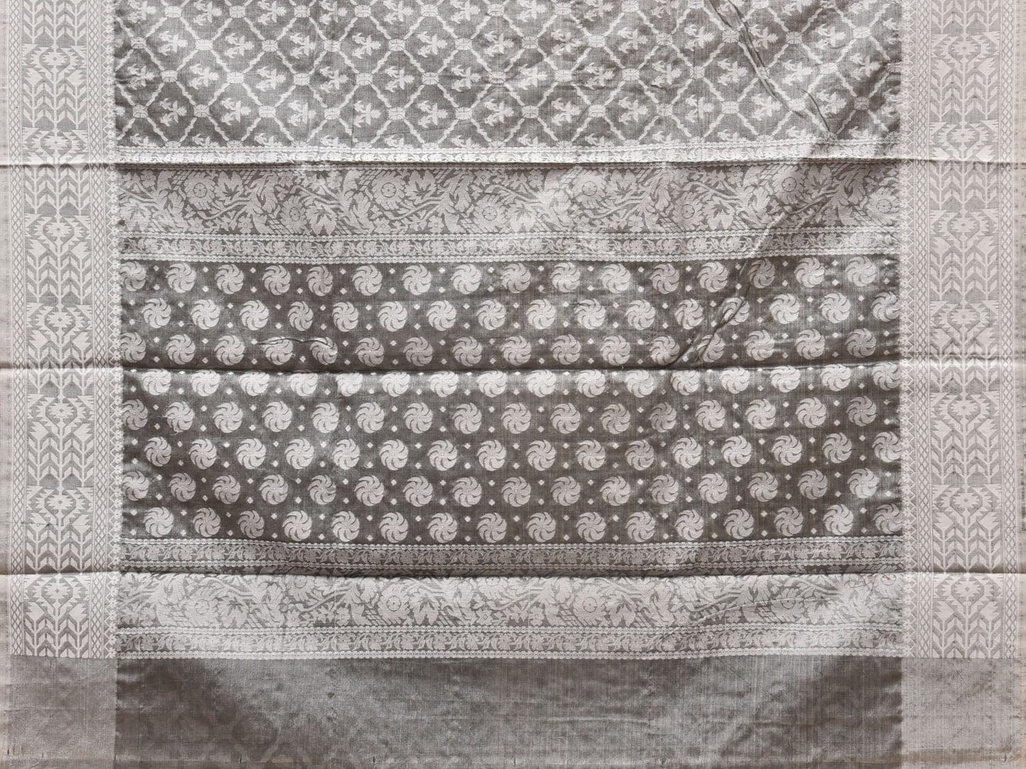 Grey Cut Work Tussar Cotton Saree with All Over Jamdani Style Design - Global Threads | Swadesiicart