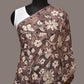 Grey Kalamkari Hand Painted Cotton Silk Stole with Floral Design - Global Threads | Swadesiicart