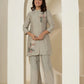 Yufta Grey Thread_Work Shirt And Trouser Silk Blend Co-Ord Set - Swadesiicart