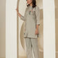 Yufta Grey Thread_Work Shirt And Trouser Silk Blend Co-Ord Set - Swadesiicart