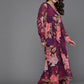 Ahalyaa Women Floral Printed Angrakha Kurta with Palazzos - Burgundy Color | Swadesiicart