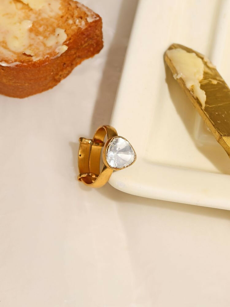 Kundan Gold plated Trillion cut Ring - Ruby Raang | Swadesiicart