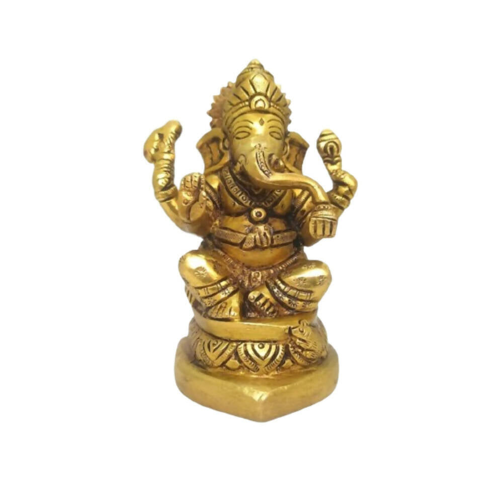 Tamas Brass Handmade Ganesh Statue | Good Luck & Prosperity | Golden - Tamas