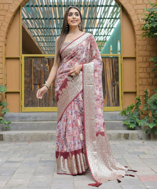 Vamsee Dhruvini Baby Pink Georgette Saree - Swadesiicart