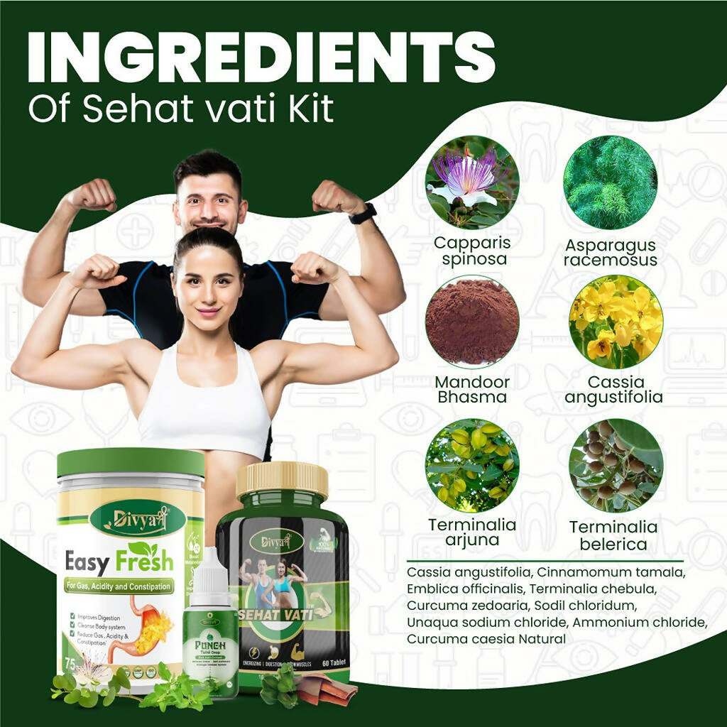 Divya Shree Sehat Vati Capsule, Easy Fresh Powder & Punch Tulsi Drop Combo - Swadesiicart