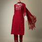 Jyoti Fashion Women's Maroon Cotton Blend Embroidery & Fancy Lace work Kurta with Trouser & Dupatta | Swadesiicart