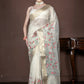 Morchari Beige Banarasi Tissue Computer Embroidery Saree Unstitched Blouse | Swadesiicart