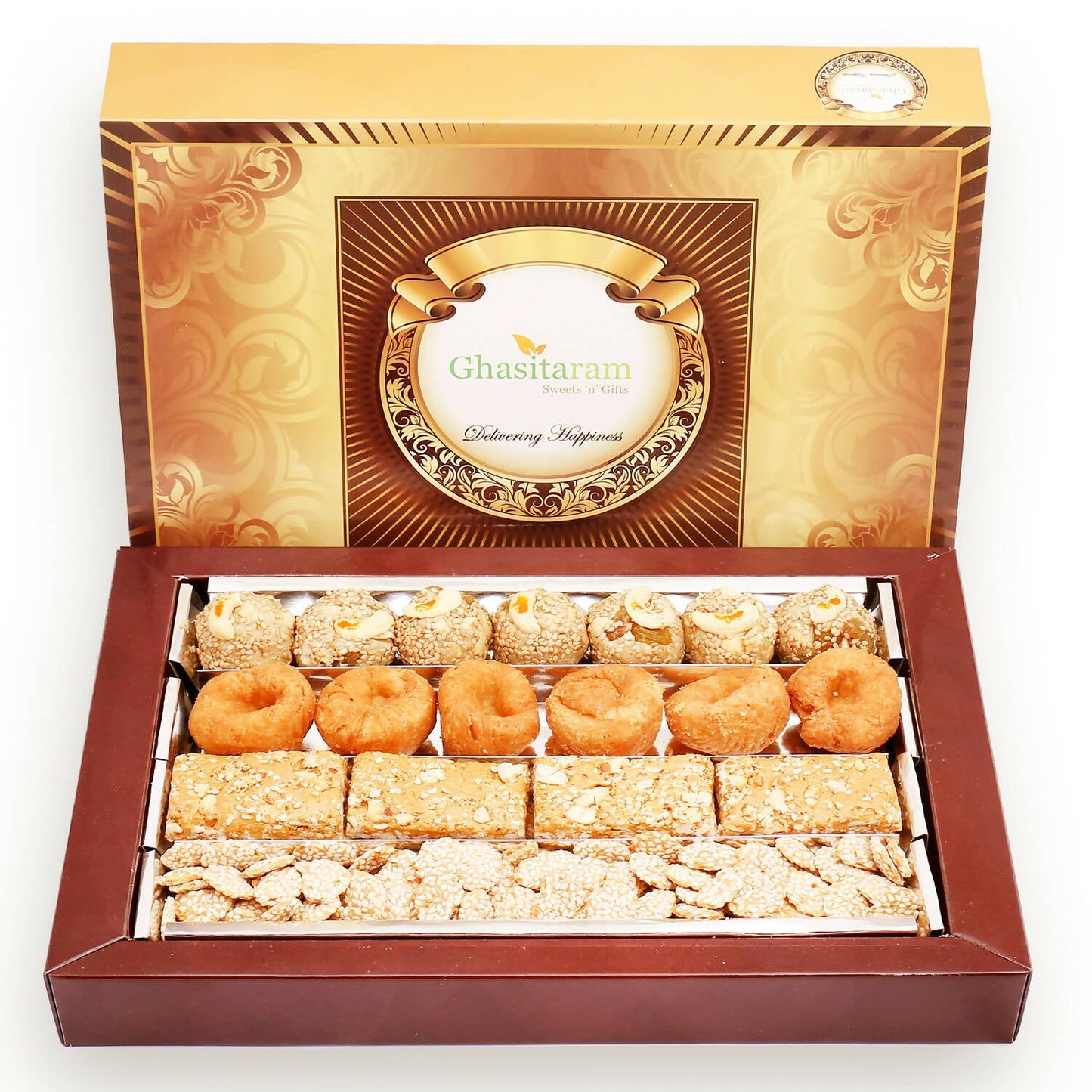 Ghasitaram Sankranti /Lohri Sweets-Assorted box of Revadi, Gud Gachak, Khajoor and Til Laddoo (Bhuga) | Swadesiicart